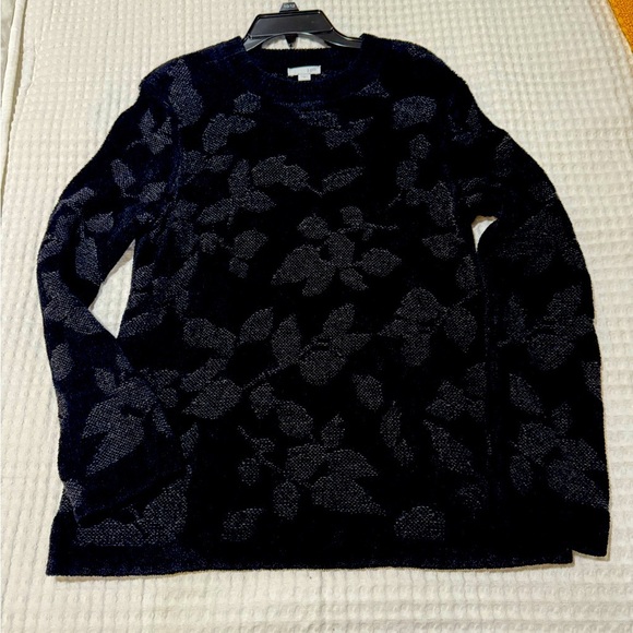J Jill Sweater Small Black Floral Long Sleeve Crewneck Pullover - Picture 1 of 5